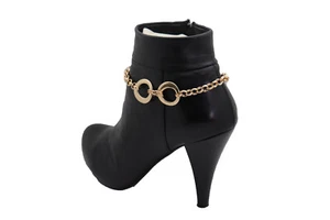 New Women Gold Metal Chain Boot Bracelet Shoe Infinity Circle Charm Flashy Shiny - Picture 1 of 12