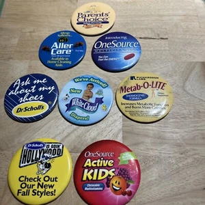 Lot Of 8 Vintage Pins Buttons  Product Advertising . Lot 30 - Picture 1 of 13