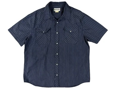 Haband Men Short Sleeve Pearl Snap Blue Striped Shirt Sz L - Image 1 of 4