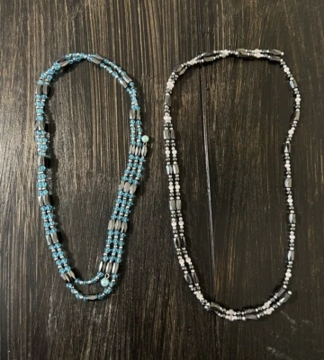 Lof 2 мужчин женщин магнитные гематит ожерелье лодыжки браслет синий серый черный - Изображение 1 из 4