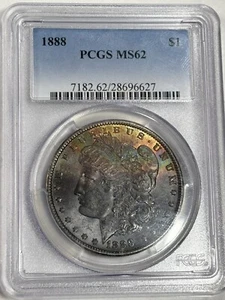 1888 P Toned Morgan $💎💎PCGS MS 62💎💎Godzilla Deep Colors Rainbow 💎💎VIDEO - Picture 1 of 11