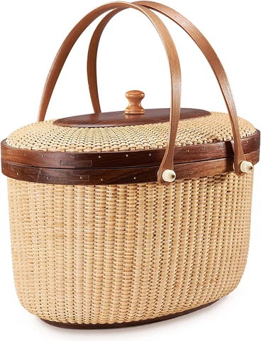 Nantucket Basket Picnic Basket Rattan Handmade Products Woven Sewing Kit Storage Cover