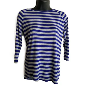 Loveappella Blue Gray Striped Boat Neck Raglan 3/4 Sleeve Top Size M Nautical - Picture 1 of 6