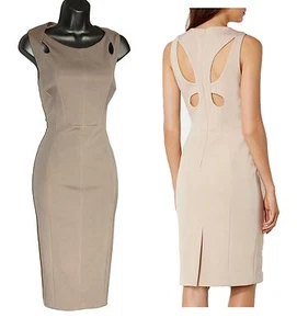 NUEVO Vestido Lápiz Karen Millen Neutral Sinuoso Recortes Curvas UK14 42 DZ073 £190 - Imagen 1 de 11