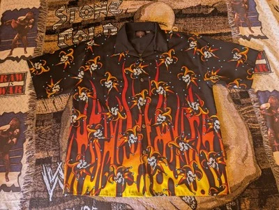 VTG shirt Y2K DRAGONFLY AOP Jester Clown FLAMING SKULL shirt crazy graphic 3XL - Image 1 of 4