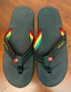 Ocean Minded Men's Reggae Rasta Eco Flip Flops - Size 10, Black Green Yellow Red - Picture 1 of 12