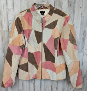 Multiples Leather Patchwork Jacket Womans L Vintage Y2K Artsy Boho Hippie Zip - Picture 1 of 10