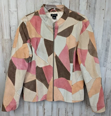 Multiples Leather Patchwork Jacket Womans L Vintage Y2K Artsy Boho Hippie Zip - Image 1 of 4