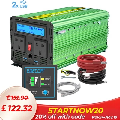 EDECOA Inverters 12V to 240V 2000W 12 volt Inverter Power Inverter 2000 Watt Remote LCD