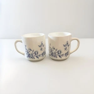Arcopal Francia Glenwood Blanco con Azul Floral Café Tazas de Té Tazas 3.5" Lote de 2 - Imagen 1 de 6