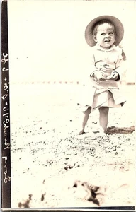 RPPC Postcard Toddler at Beach Barefoot in Sand 1920s - Picture 1 of 2