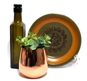 Jarrón de cobre plato de gres y botella de vidrio verde oliva juego de 3 - Imagen 1 de 14
