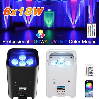 UKING 6x18W Wireless Par Light Battery RGBWA+UV 6 LED Uplight Rechargeable Case - Image 1 of 4