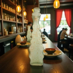 Vintage Tall Zigzag Frosted With Orange Specks Decanter W/Stopper Made In Spain - Picture 1 of 22
