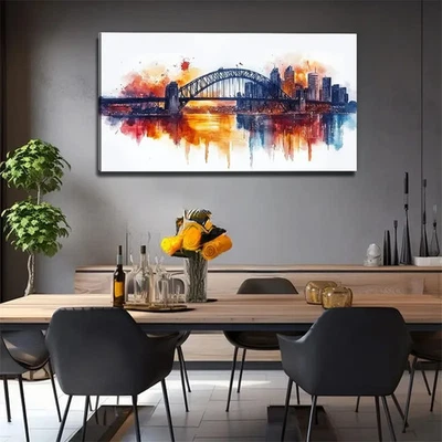 Watercolor Iron Bridge, City Unframed Canvas Painting for Living - Image 1 of 4