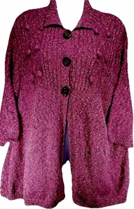 VTG Style Chunky Knit Cardigan Women’s 1X Pink Grannycore Button Front Sweater - Picture 1 of 13