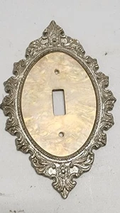 Vintage Ornate Single Toggle Switch Wall Plate Cover W/Faux Pearl Inlay Center. - Picture 1 of 5