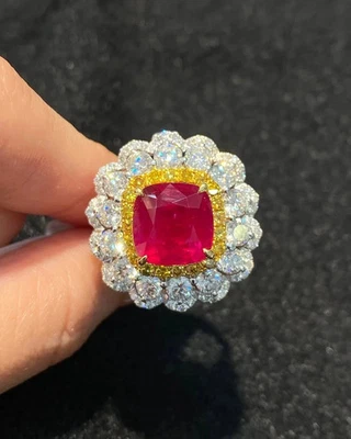 11.89Ct Cushion Cut Natural Ruby & Diamond Wedding Ring 14K White Gold Size 7 8 - Image 1 of 4