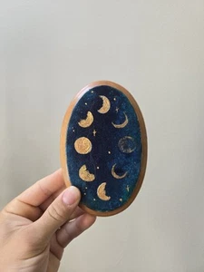 Mini Lunar Painting, Original Moon Phase Art, Mini Painting On Vintage Plaque - Picture 1 of 6