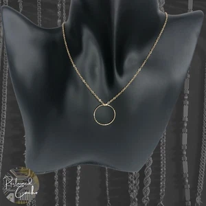 Womens Gold Tone Circular Ring Charm Pendant Chain Necklace Simple Alloy Jewelry - Picture 1 of 4