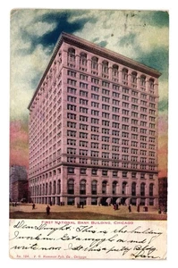 Carte postale ancienne First National Bank Building Chicago art éphémère de collection - Photo 1/2