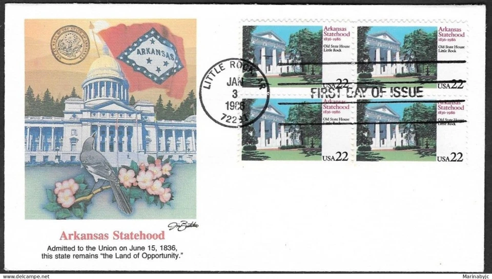SKV) 1986. Estados Unidos. Estado de Arkansas. FDC XF. Foto 1 de 1