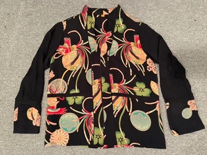 Camicia Harari uccellino e stampa floreale zip seta asiatica manica lunga blusa - Foto 1 di 6