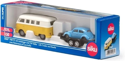 SIKU 2567- modellino 1:50- VW T1 CON RIMORCHIO E MAGGIOLINO AZZURRO - NUOVO - Immagine 1 di 4