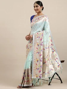 Women's Paithani Silk Saree With Blouse Piece - Picture 1 of 7