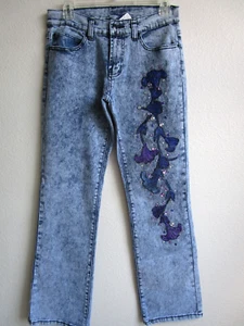 DIANE GILMAN DIP-DYIED FLORAL EMBELLISHED BOOT CUT STRETCHY JEANS SIZE 6P - NWT - Picture 1 of 6