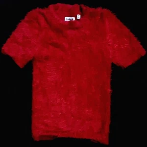 Red Fuzzy Short Sleeve Sweater Kidpik Child 10 Medium - Picture 1 of 3