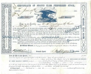 Stock de ferrocarril 1861 🚂 Milwaukee & Prairie du Chien Railway Co. - Imagen 1 de 1