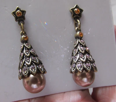 HEIDI DAUS Faux Pearl & Swarovski Crystal Drop Pierced Earrings NWOT - Image 1 of 3
