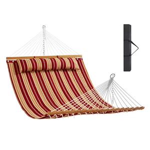 Double Quilted Fabric Hammock with Hardwood Spreader Bar Detachable Pillow - Picture 1 of 12