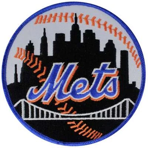 New York Mets Road Jersey Round Sleeve Patch Blue Border MLB Team Black Skyline - Picture 1 of 1