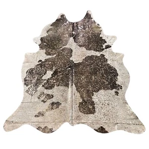 Alfombra de cuero de vaca metálico dorado mate blanco y negro (parche) Tamaño: 8x7 pies D-477 - Imagen 1 de 7