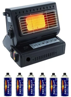 2in1 Tragbare Gasheizung Camping Butan Gas Kocher Keramik+ 6 Gaskartuschen 1,3KW - Bild 1 von 4