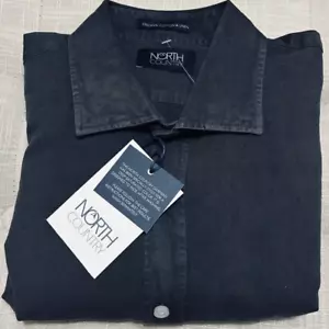 NWT North Country L navy long sleeve button up linen shirt mens $200 - Picture 1 of 7