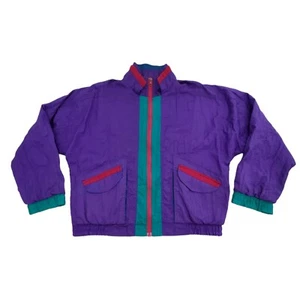 Vintage 90er Windbreaker Trainingsjacke M Color Block Lila Nylon Rock Creek Casuals - Bild 1 von 12