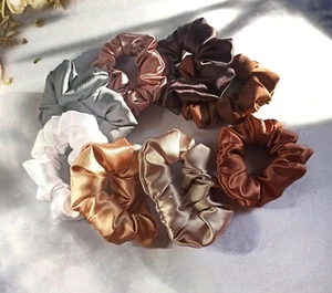 Set of 8 silk-satin hair scrunchies for womans, Large scrunchies for bulk hair - Picture 1 of 5
