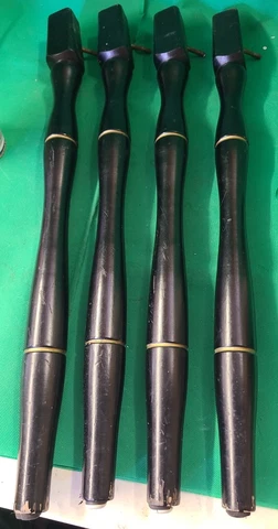 4 Vtg Salvage Wood turned Table Legs 28” black Hitchcock Cover