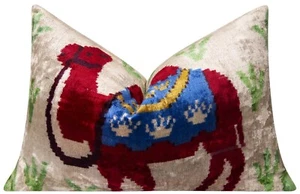 Handmade Silk Velvet Camel Design Throw Pillow - 16x24, Multicolored - Picture 1 of 5