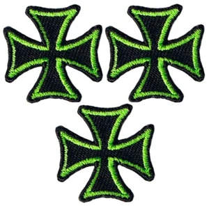 Maltese Cross Applique Patch - Black Lime Green Protection Honor Badge 1" 3-Pack - Picture 1 of 1