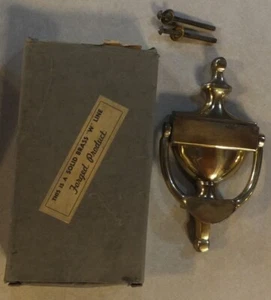 VINTAGE SOLID BRASS DOOK KNOCKER COLONIAL TRADITIONAL WITH ORIG BOX AND SCREWS - Picture 1 of 9