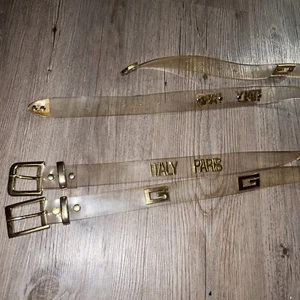 2 Vintage 1980’s clear Jelly Accent Belts Gold Metal Italy Paris Size Fit 29-33” - Picture 1 of 5