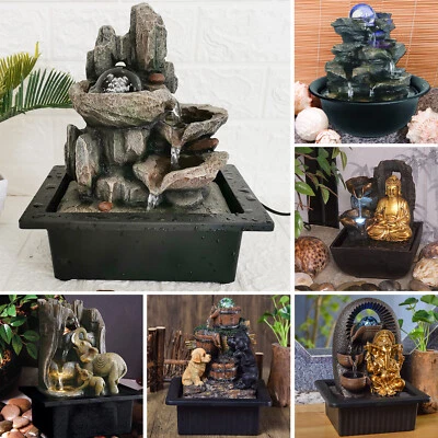 Indoor Water Fountain Mini Water Feature LED Lights Tabletop Statue Home Decor - Image 1 of 4
