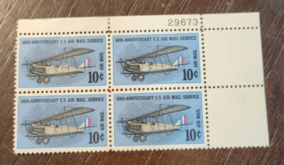 Scott #C74 Curtiss Jenny 10 Cent U.S. Air Mail Stamp Block Of 4 MNH 1968 - Image 1 of 2