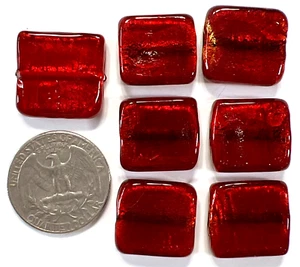 Venetian Murano Glass Bead Beads: 7 Red & Gold Foil Rectangles 18-20mm (#36) - Bild 1 von 5