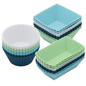 24Pack Silicone Muffin Cups Reusable Cupcake Liners Molds for Baking 3 Shapes... - Picture 1 of 8