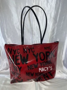 Macy’s New York Red Black Zip PVC Bag Tote Limited Edition - Picture 1 of 3